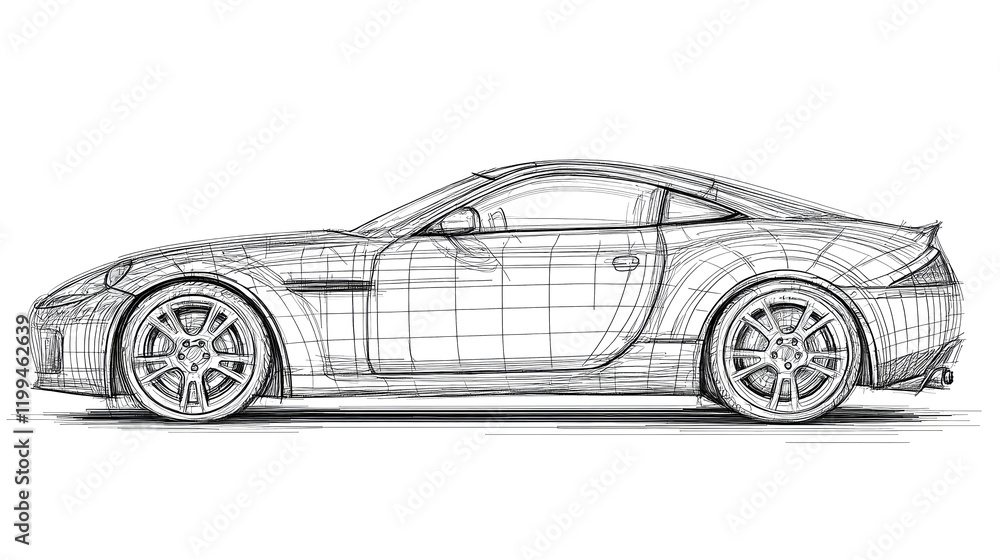 Fototapeta premium Sleek Sports Coupe: A Captivating Automotive Sketch
