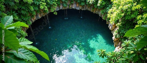 Lush Cenote Jungle Aerial View photo