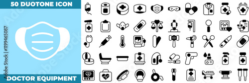 Doctor Equipment Duotone Editable Icons set