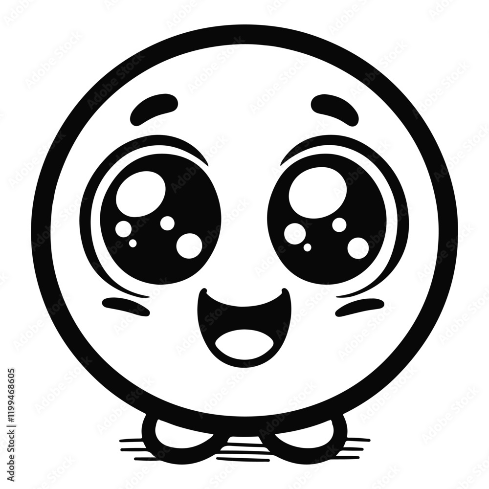 A cartoon character with large eyes and a big smile.