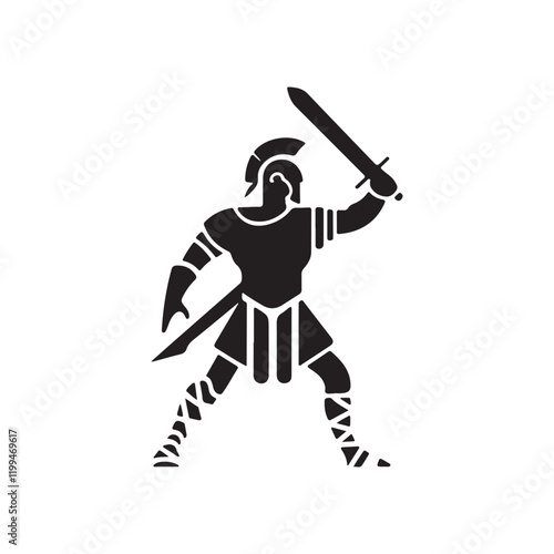 gladiators soldier spartan warrior cartoon character with helmet logo icon silhouette vector art flat design illustrations