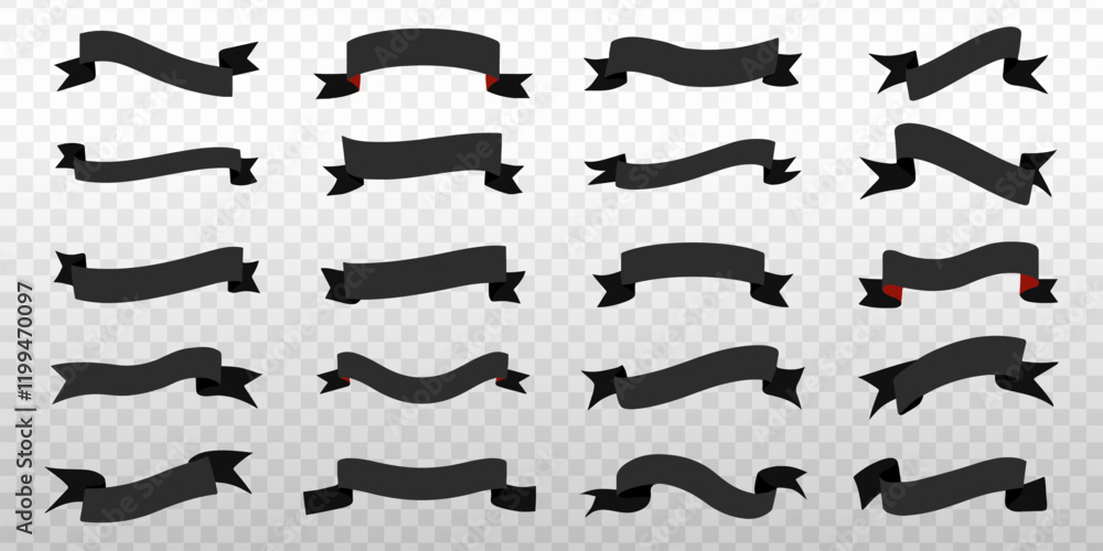 Elegant black ribbon banners collection, vector element set Elegant black ribbon banners collection, vector element set