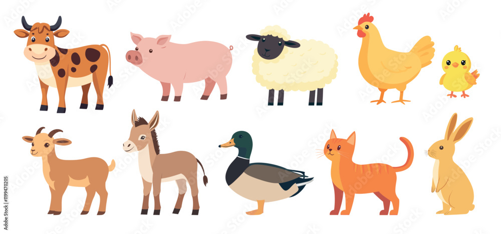 Obraz premium Cute farm animals illustration, vector element set