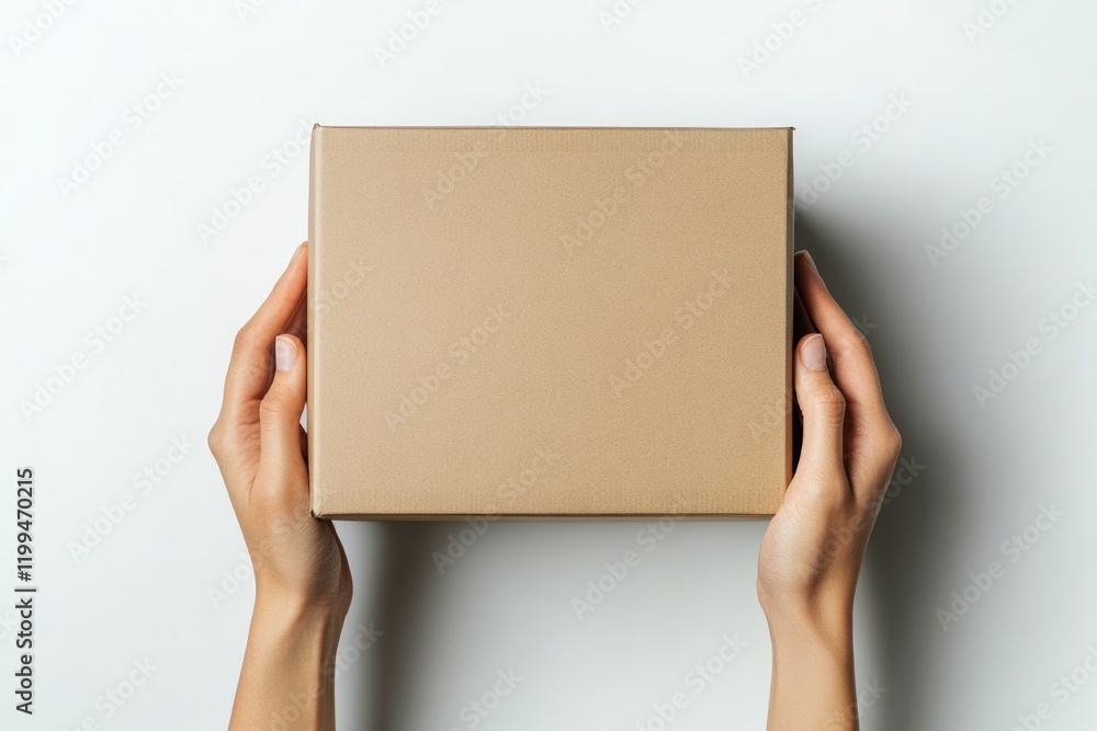 Hands gently hold plain brown box, highlighting anticipation and Hands gently hold plain brown box, highlighting anticipation and