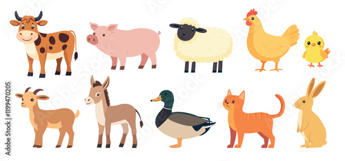 Cute farm animals illustration, vector element set
