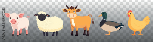 Cute farm animal illustrations, vector element set