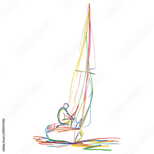 Line drawing sailing player art sailboat colorful vector