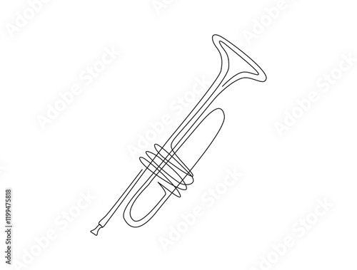 Continuous one line drawing of trumpet- music equipment. Classic trumpet in the pot single outline vector illustration. Editable stroke.