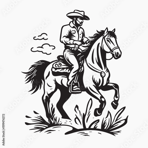 Wallpaper Mural Cowboy riding horse illustration, old school tattoo vector Torontodigital.ca