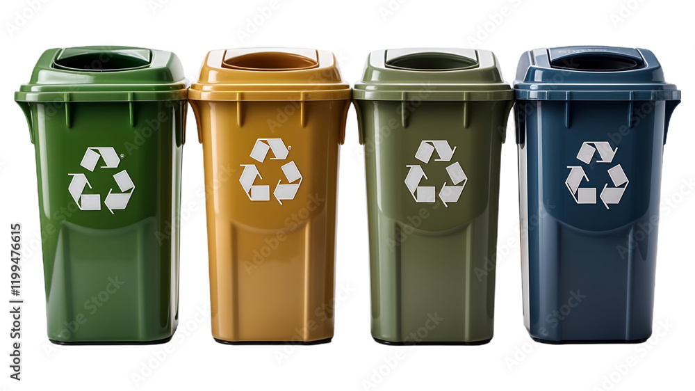 Set of different colors recycle bin on transparent background Set of different colors recycle bin on transparent background