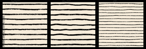 Grungy textured hand drawn stripes seamless repeat vector patterns collection. Black streaks, bars, lines backgrounds set. Brush, chalk, charcoal, crayon drawn - rough edge. Striped templates.
