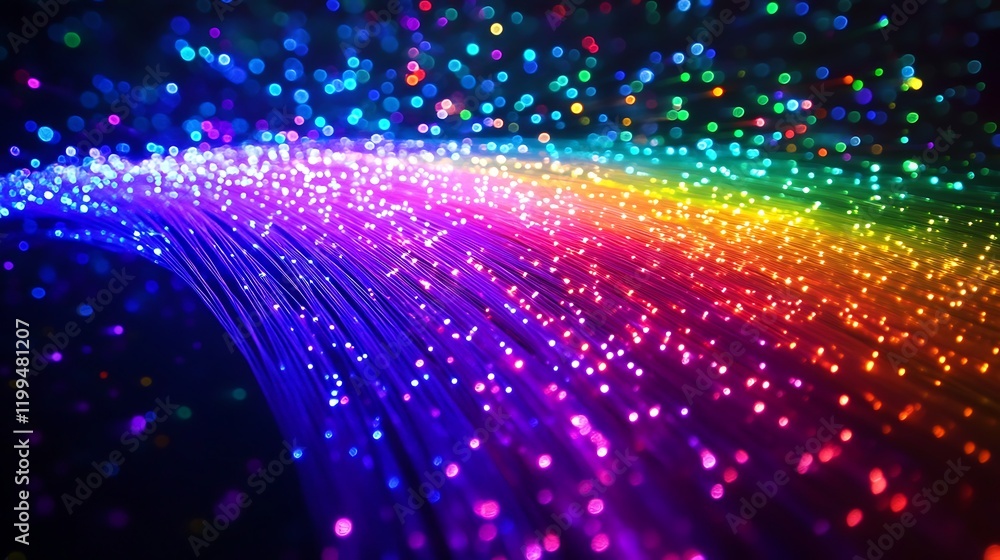 Fototapeta premium abstract arrangement of fiber optic lights forming a wave pattern in neon colors