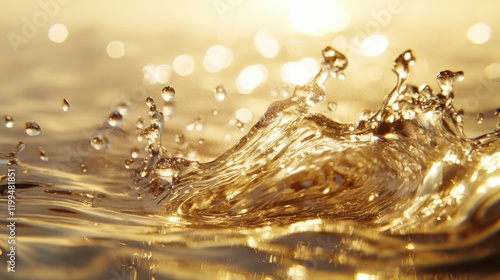 Wallpaper Mural Close-up of shimmering water droplets creating splashes in golden sunlight, evoking tranquility Torontodigital.ca