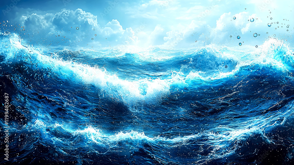 Ocean Waves Crashing: A Stunning Seascape of Blue Water and Clouds Ocean Waves Crashing: A Stunning Seascape of Blue Water and Clouds