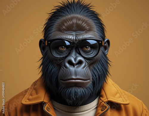 Gorilla in Glasses: A Stylish Primate Portrait photo