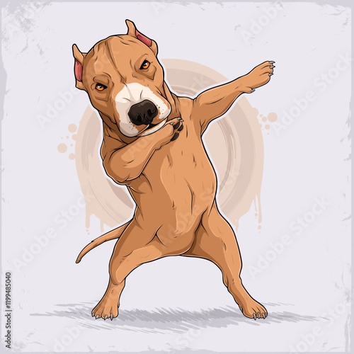 Hand drawn standing brown dog breed pit bull dabbing, cute American terrier animal doing dab gesture