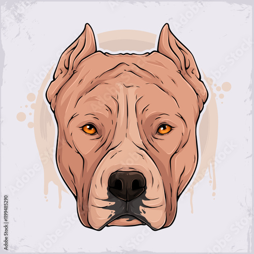 Hand drawn aggressive tan pit bull face, brown dog breed pit bull head, American pit bull terrier