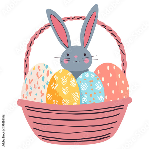 Funky vector easter eggs basket colorful bunny vector