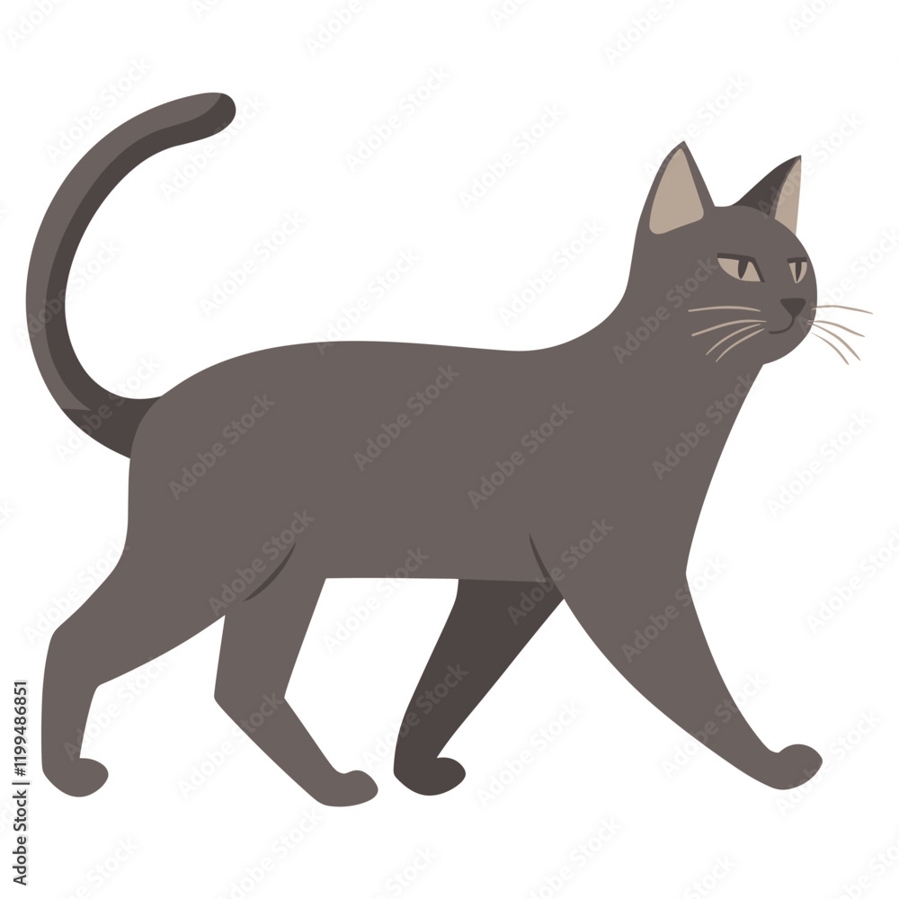 Grey cat walking illustration minimalist design vector Grey cat walking illustration minimalist design vector