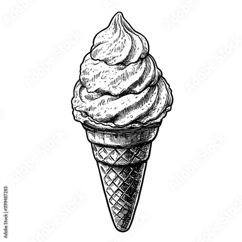 Ice cream dessert black white vector