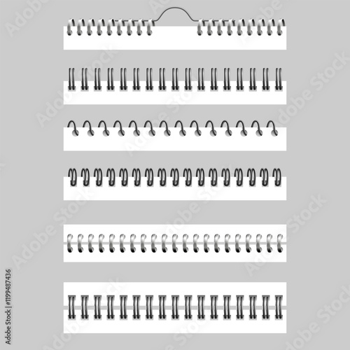 Metal realistic binder for calendar or notebook, textbook or notepad vector set