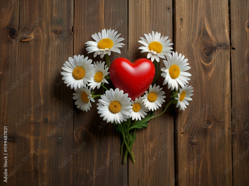 Obraz premium heart of flowers on wooden background