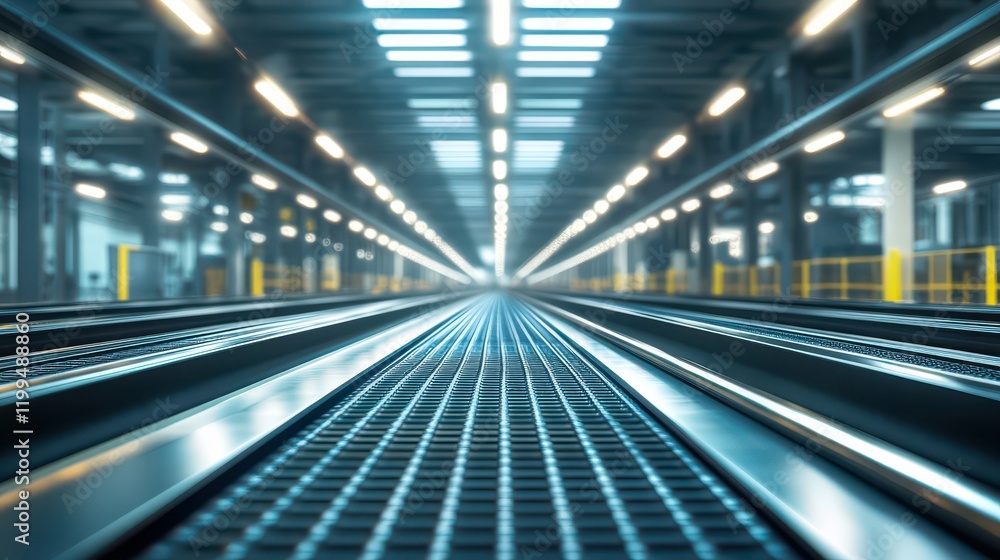 Industrial Train Track Perspective in Modern Facility Industrial Train Track Perspective in Modern Facility