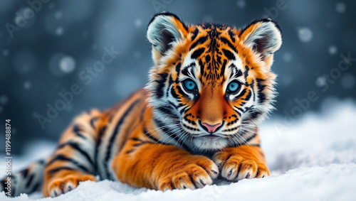 majestic tiger, close-up portrait, partially submerged in water, vibrant orange and black fur, intense blue eyes, reflective water surface, dark background, highly detailed, dramatic lighting, wildlif photo