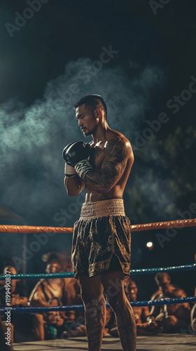 Grace and Strength: A Muay Thai Fighter Honoring Tradition photo