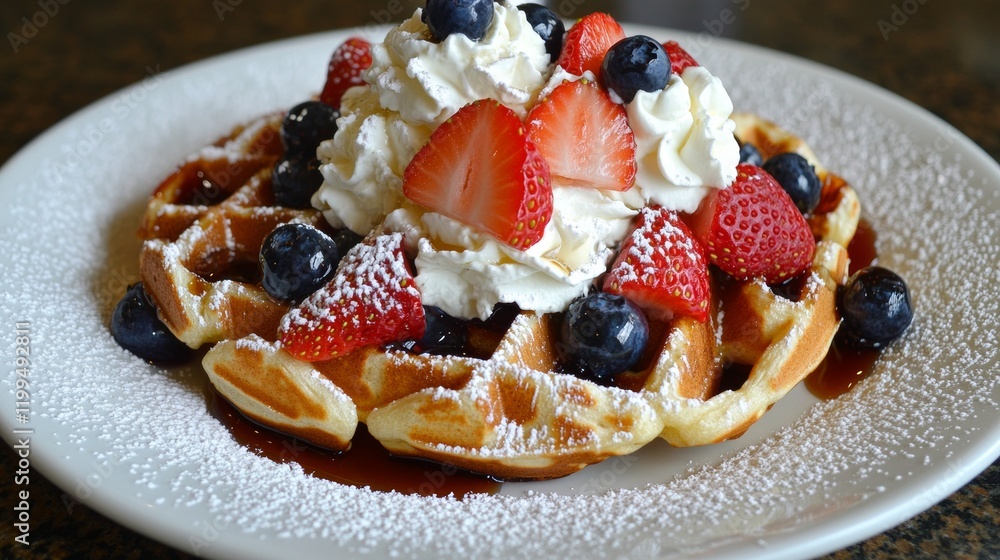 waffles with cream and strawberries waffles with cream and strawberries