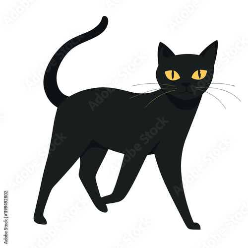 Black cat walking illustration vector