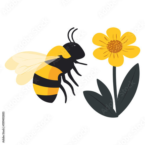 Mustard Yellow Bumblebee Hovering flower illustration bumblebee vector