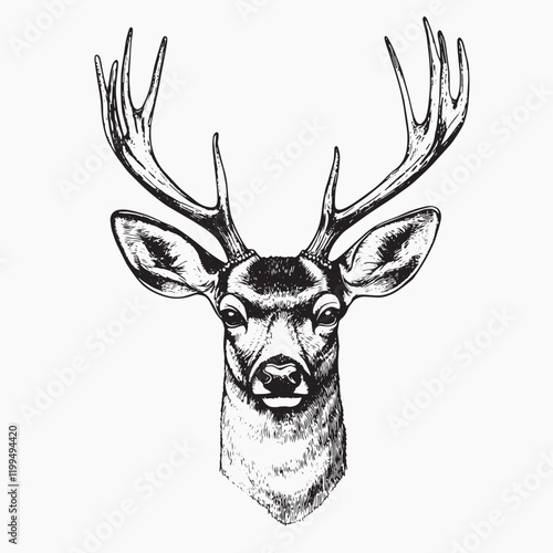 Intricate deer head illustration art, old school tattoo vector photo