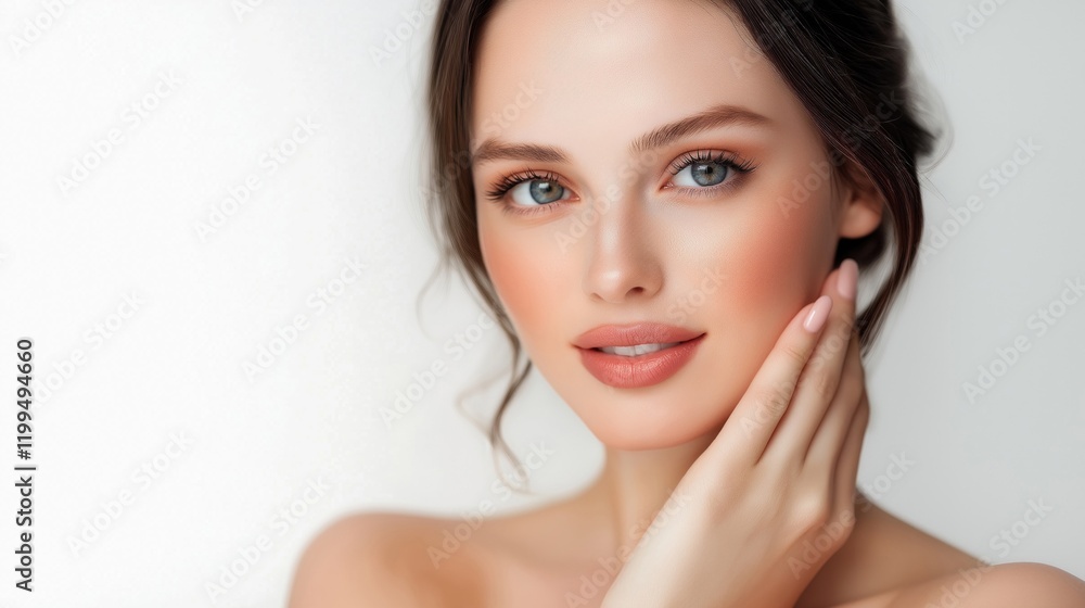 A stunning middle-aged woman with flawless skin and a gentle smile, posing against a light background. A stunning middle-aged woman with flawless skin and a gentle smile, posing against a light background.