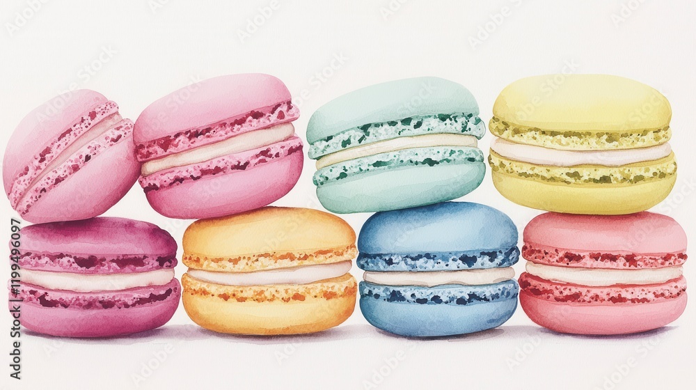 Delicately Stacked Macarons in Soft Pastel Colors Presenting an Inviting and Colorful Display of Confectionary Artistry Delicately Stacked Macarons in Soft Pastel Colors Presenting an Inviting and Colorful Display of Confectionary Artistry