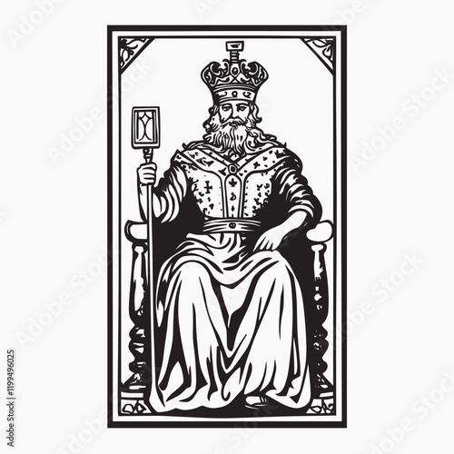 Regal monarch tarot illustration, old school tattoo vector