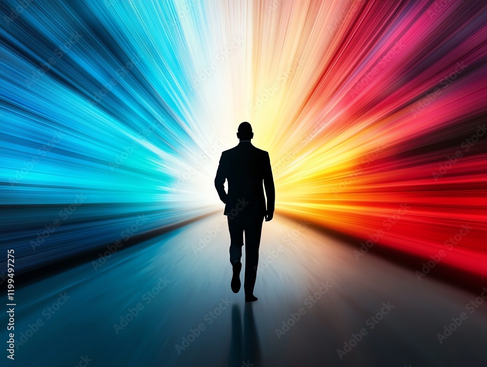 Futuristic leader silhouette, glowing light rays, business success concept, 3D illustration Futuristic leader silhouette, glowing light rays, business success concept, 3D illustration