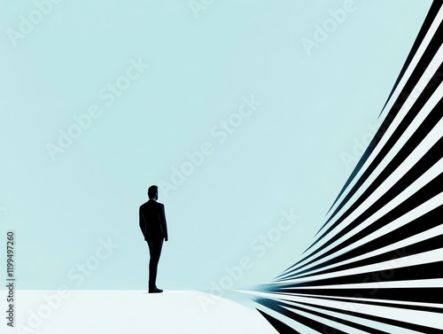 Futuristic leader silhouette, glowing light rays, business success concept, 3D illustration