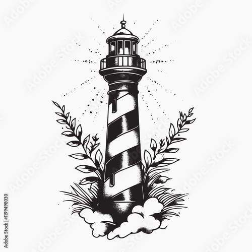 Lighthouse tattoo design art, old school tattoo vector