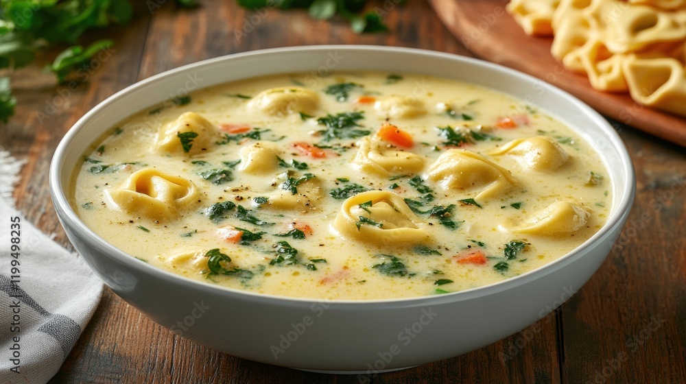Close up of tortellini soup on a bowl Close up of tortellini soup on a bowl