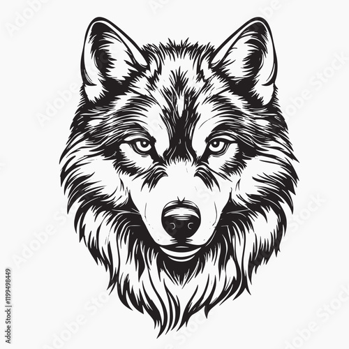 Intricate wolf head illustration design, old school tattoo vector