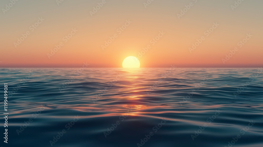 Serene Ocean View at Golden Hour with Soft Ripples and Calm Waters, Capturing the Tranquility of a Dusk Sunset Over the Horizon Serene Ocean View at Golden Hour with Soft Ripples and Calm Waters, Capturing the Tranquility of a Dusk Sunset Over the Horizon