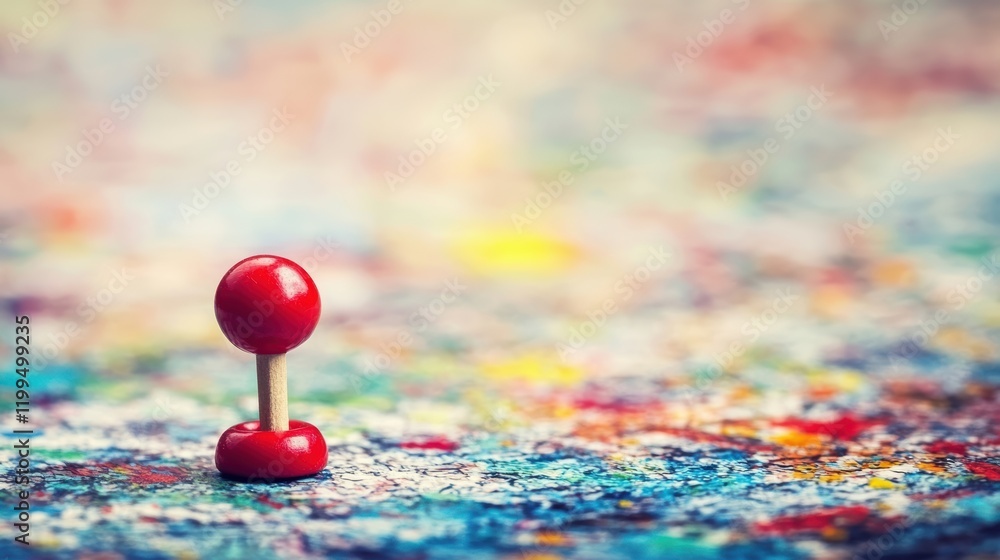 Artistic close-up of a red pushpin on colorful palette abstract art setting creative view Artistic close-up of a red pushpin on colorful palette abstract art setting creative view