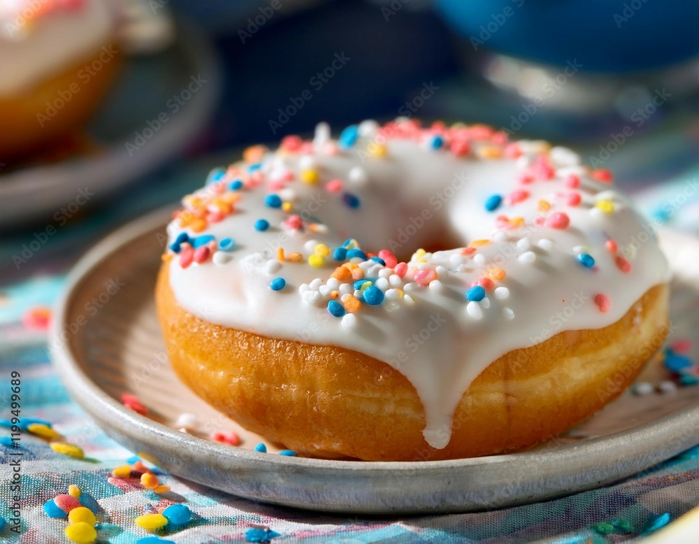vanilla donut with sprinkles and white frosting vanilla donut with sprinkles and white frosting