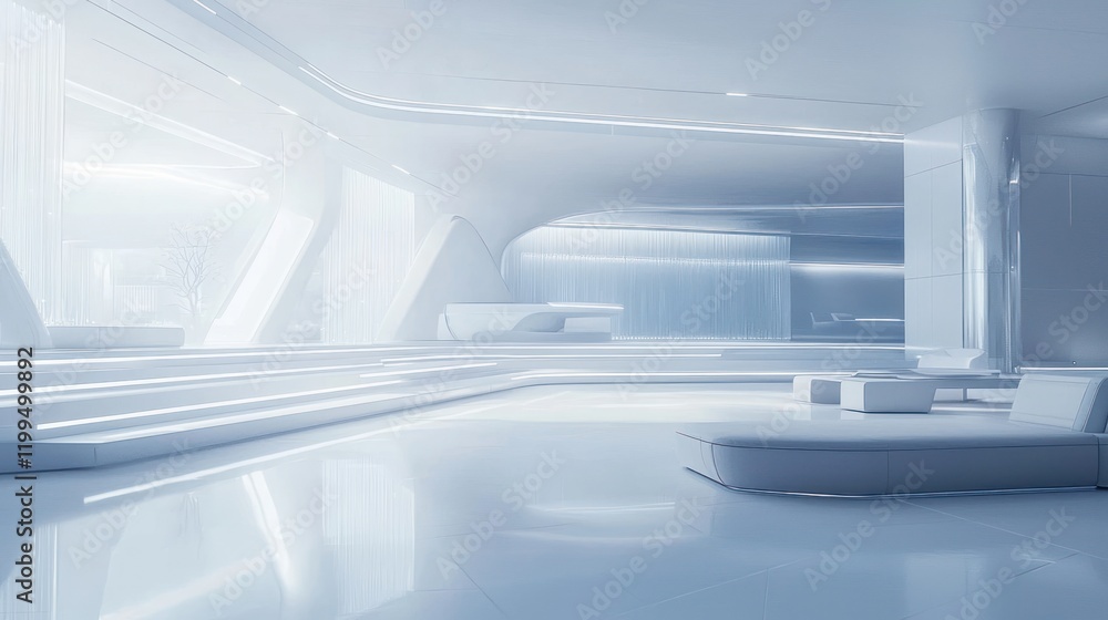 Futuristic white minimalist interior design. Futuristic white minimalist interior design.