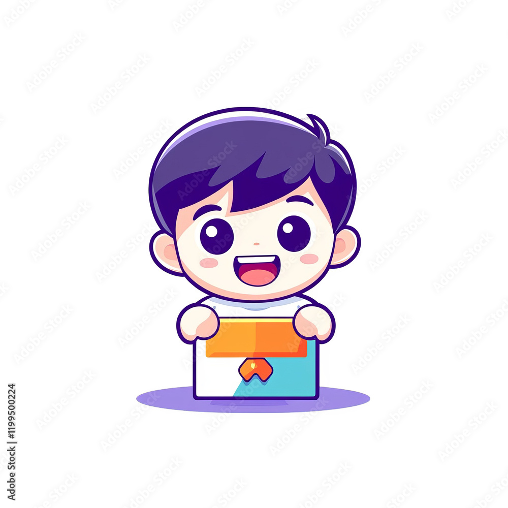 Childlifting a gift box playroom illustration colorful front view joyful concept Childlifting a gift box playroom illustration colorful front view joyful concept