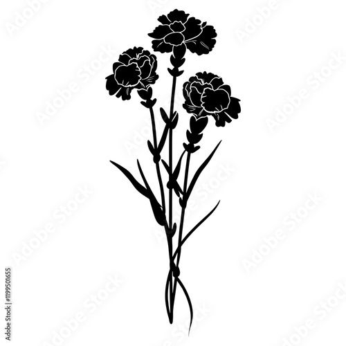 Carnations with Sweet Peas Flower silhouette flowers carnation vector