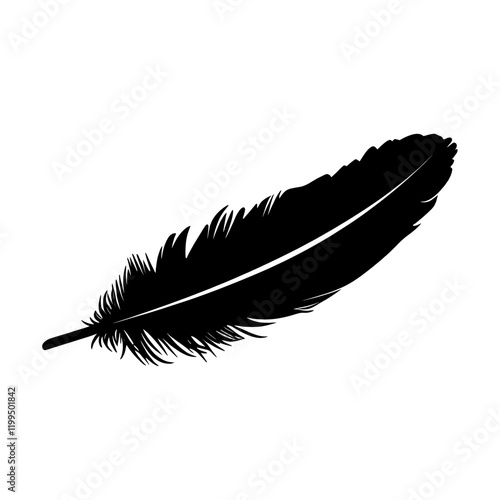 Thin and long feather flying silhouette black illustration vector