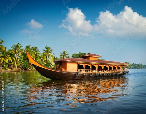 beautiful landscape with a house boating in marine drive kochi india travel and tourism kerala houseboat on alleppey backwaters in india kerala houseboat image high quality photo