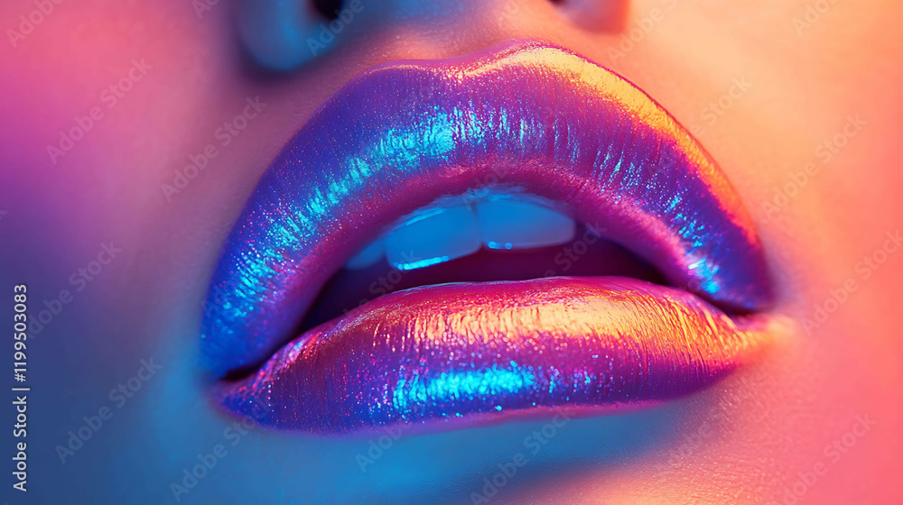 Artistic rendering of glossy lips with a gradient effect in bright colors Artistic rendering of glossy lips with a gradient effect in bright colors